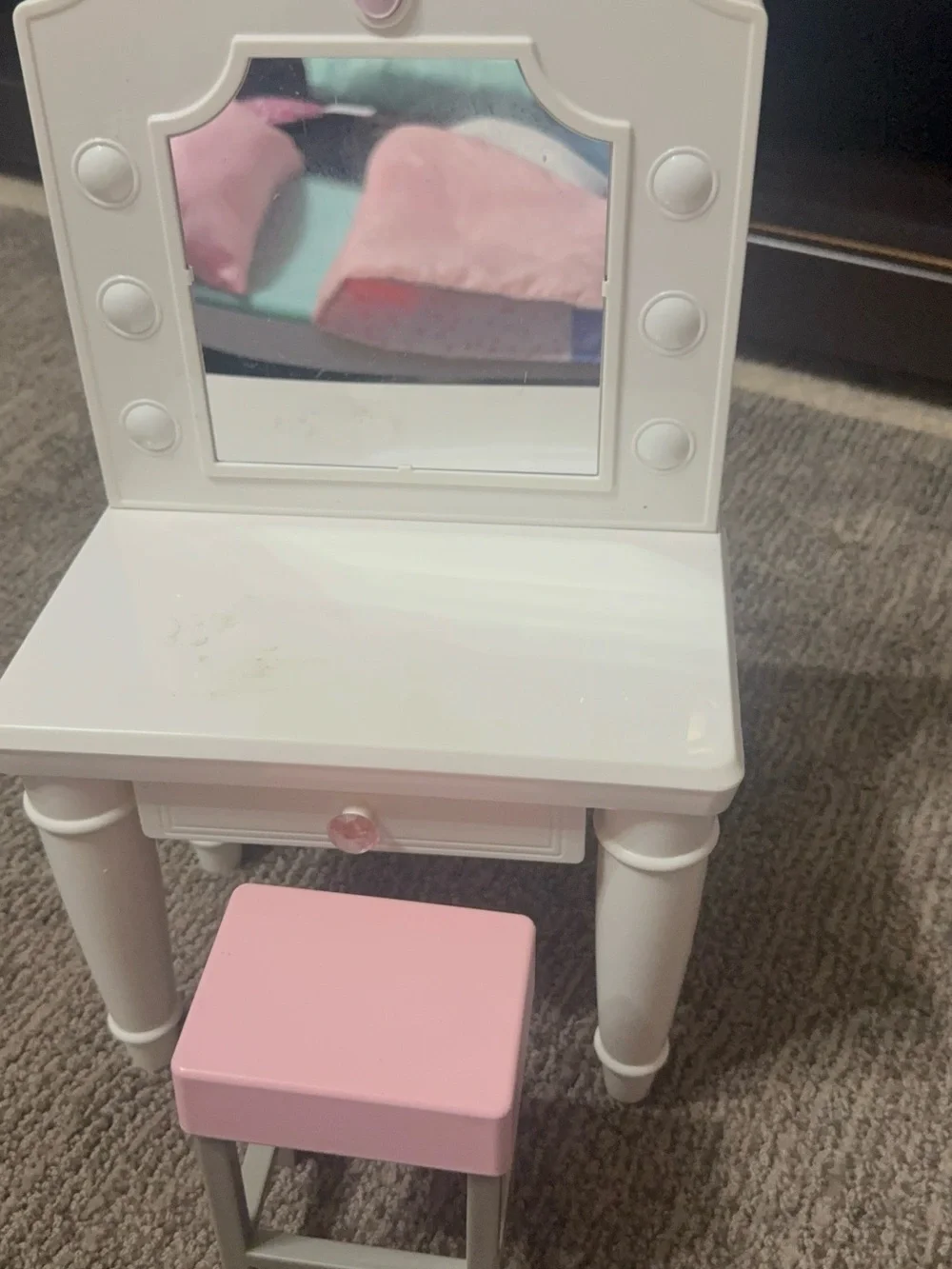 Our Generation Doll Bed and Dresser Set with Pink & Pastel Patchwork Quilt - Picture 2 of 5